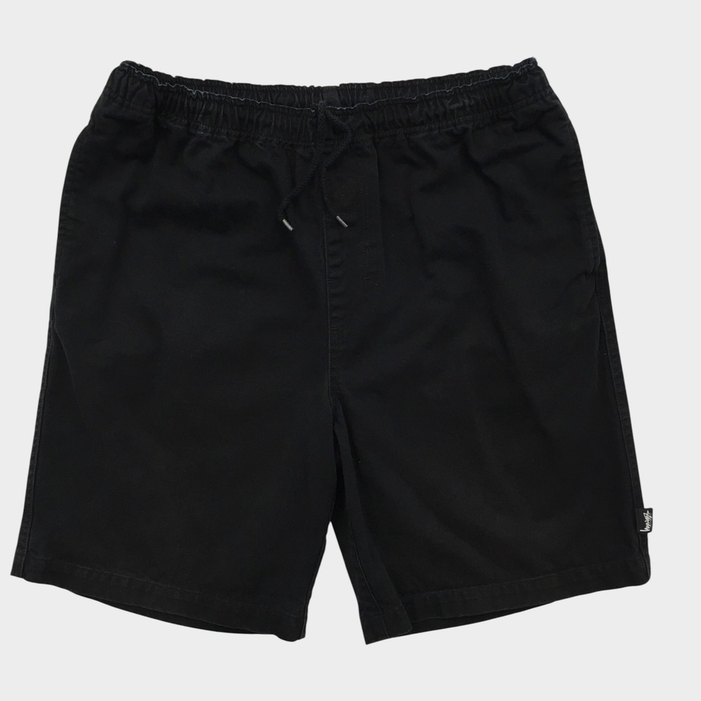 Stussy Elastic Stuff Shorts Mens Large Black Cotton Drawstring Twill Casual